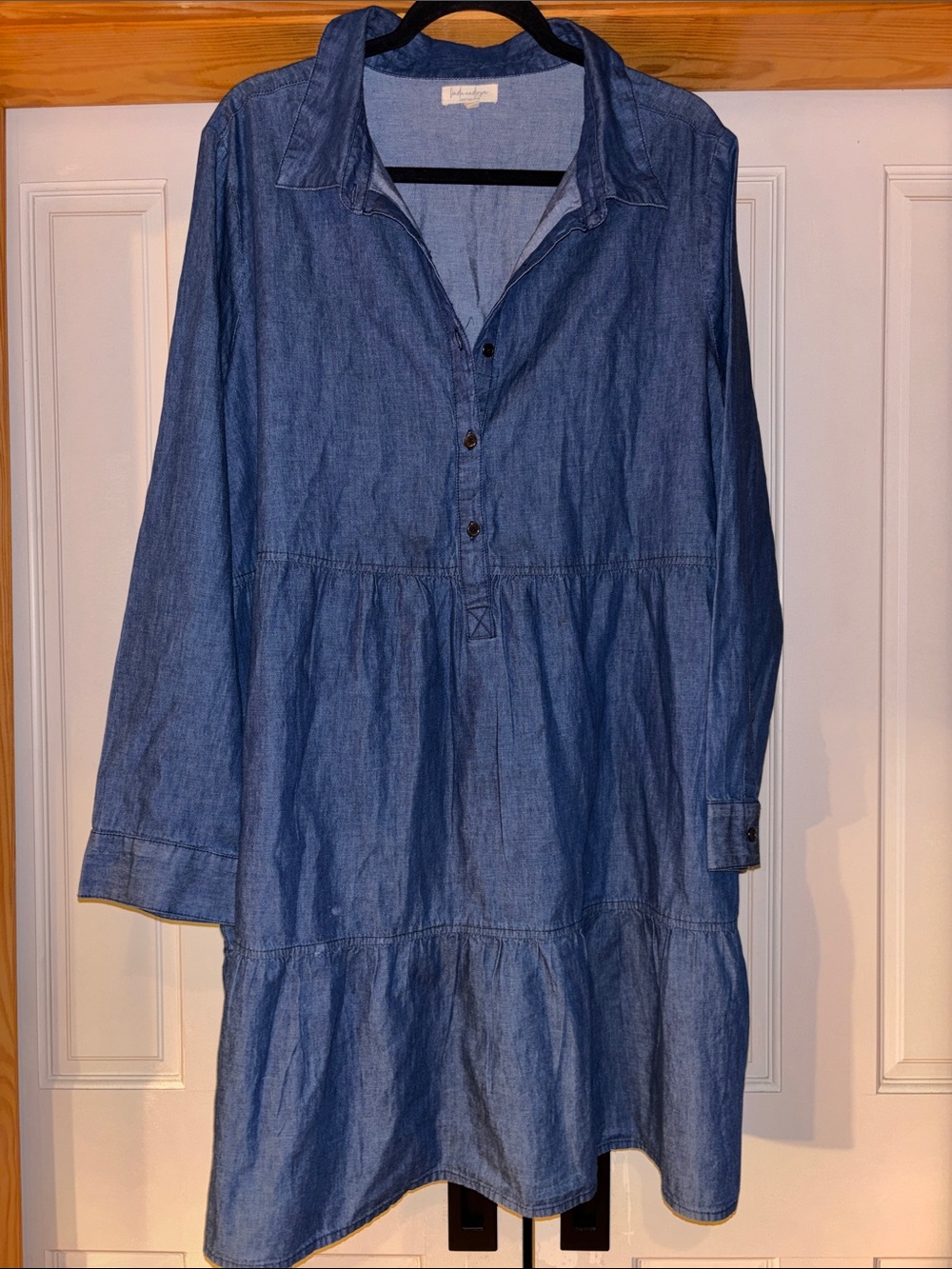 Casual Chambray Long-Sleeve Shirt Dress - Blue